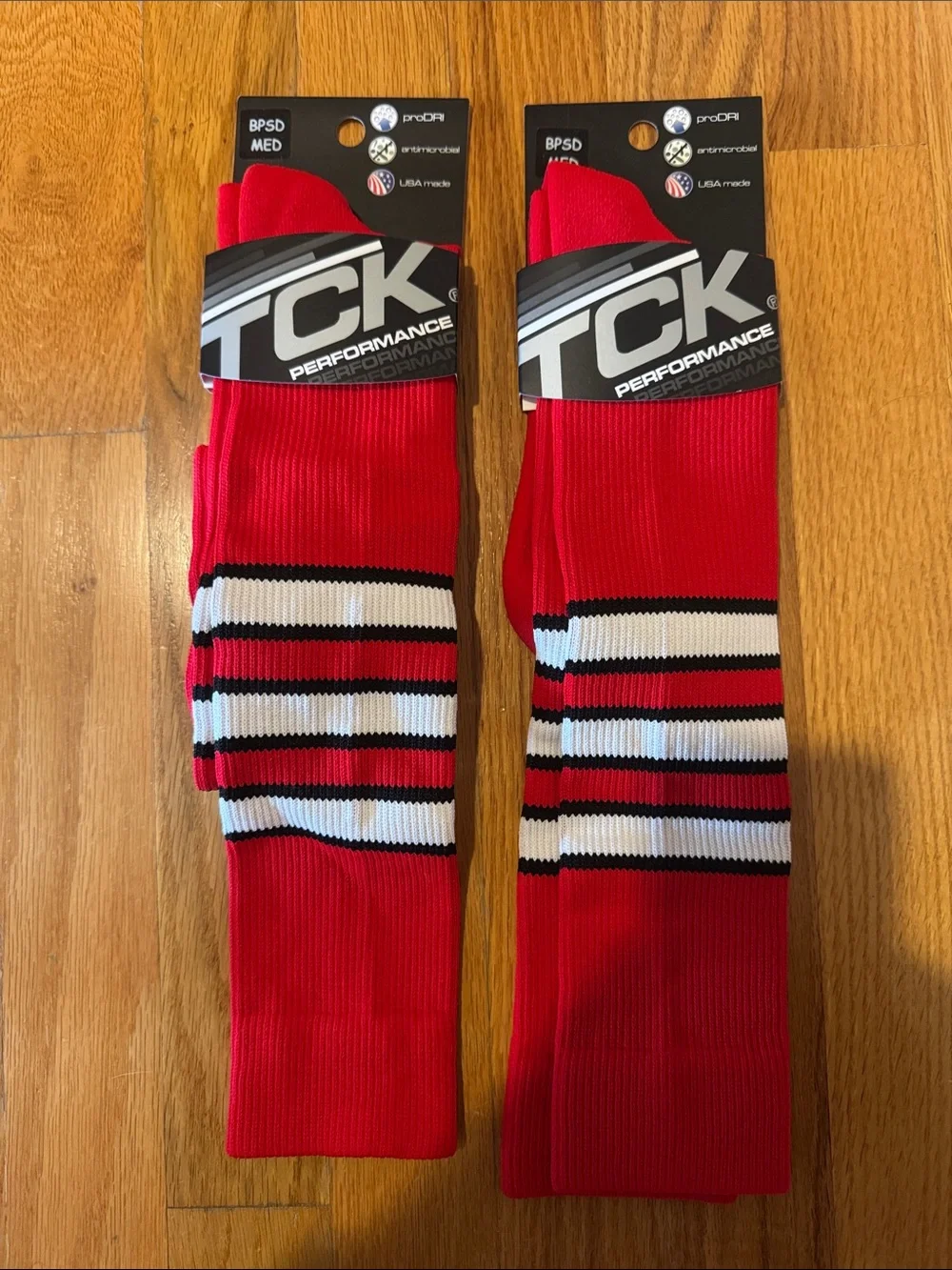 Youth medium TCK Performance Red Athletic Socks with stripes 2 pairs included